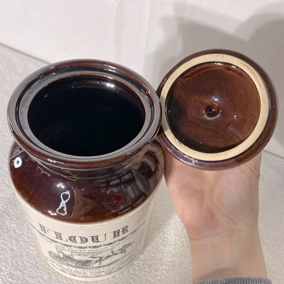 Vintage Ye Old Canadian Crockery Ceramic Abenakis Kitchen Crock Flour Canister - Picture 12 of 15